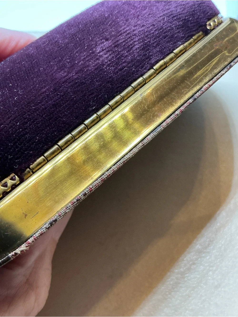 Vtg Alton “Watch of the Hour” Brass Presentation Display Box Purple Velvet USA
